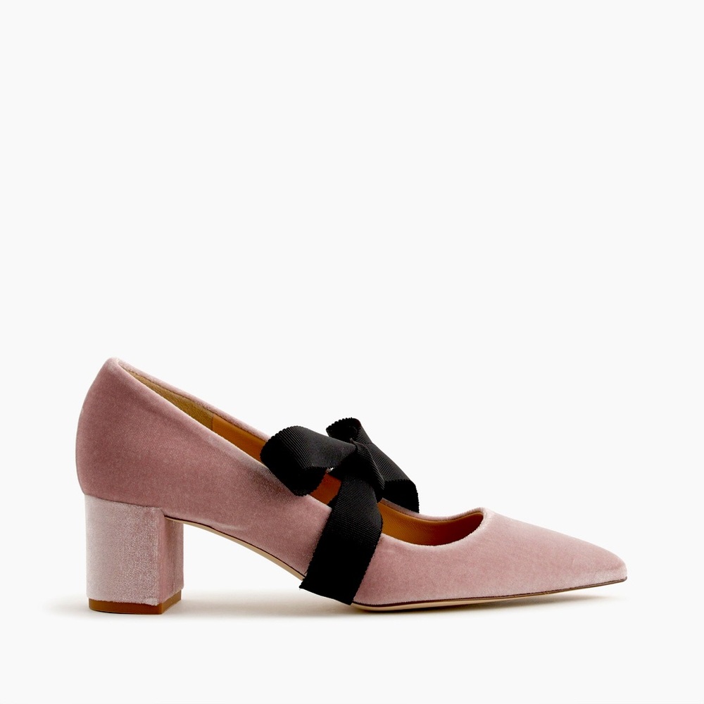 💕NEW💕J. Crew Avery velvet pumps with bow, Vintage Quartz, Size 8